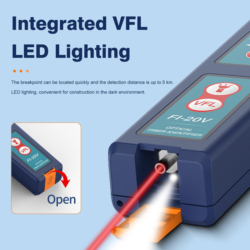 [Australia - AusPower] - Optical Fiber Traffic Identifier OFI FI-20V All-in-one Chuck Live with VFL LED Light 800nm-1700nm Detector Traffic Identifier Suitable for 0.25/0.9/2.0/3.0mm Small and Practical 