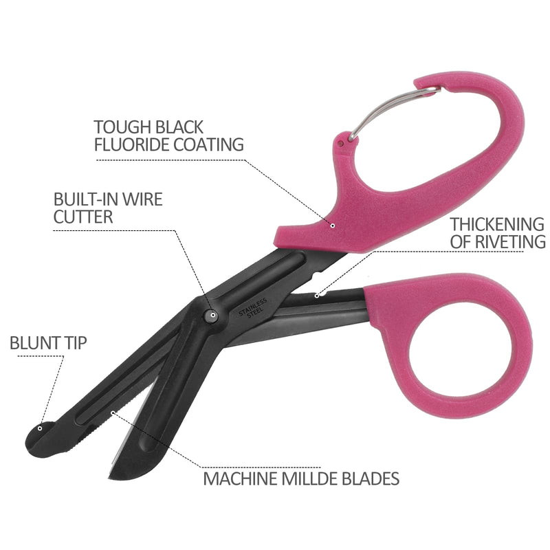 [Australia - AusPower] - 2 Pack Trauma Shears, 5.8 Inch Stainless Steel Medical Scissors, Bandage Scissors with Carabiner, Nursing Scissors Surgical Scissors for Nurses, Doctors, Nursing Students, EMT and EMS(Black+Burgundy) 
