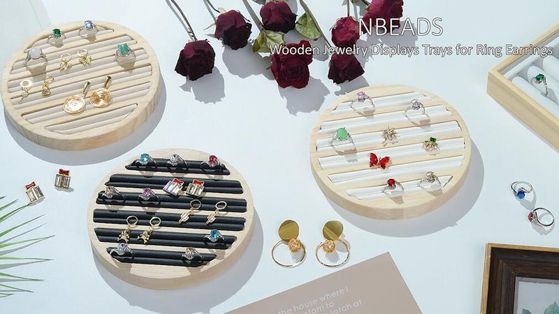 NBEADS 2 Pcs PU Leather Rings Displays Tray, 7 Slots Ring Earring Storage Holder Bracelets Necklaces Jewelry Display Organizer for Jewelry Retail Display Selling, White, 7.08x9.48x1.22 2 Pcs White PU Leather 7 Slots