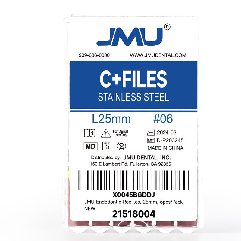 [Australia - AusPower] - JMU 10 Box Endodontic Root Canal C+ Files #06, Stainless Steel Hand Use Files, 25mm, 6pcs/Box #06 (25mm) 