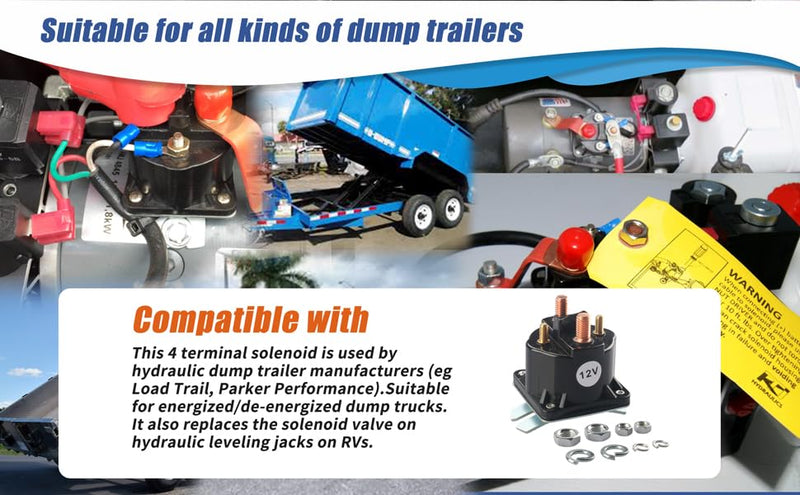Dump Trailer Solenoid-Dump Trailer Parts for Intermittent Duty Solenoid Relay for SAZ4201GJ 7522 SAZ-4201ER 070009 190107 KTI Unit 391-2-C (12 V 4 Terminal 100 Amp), JDQ-2 (2) 2