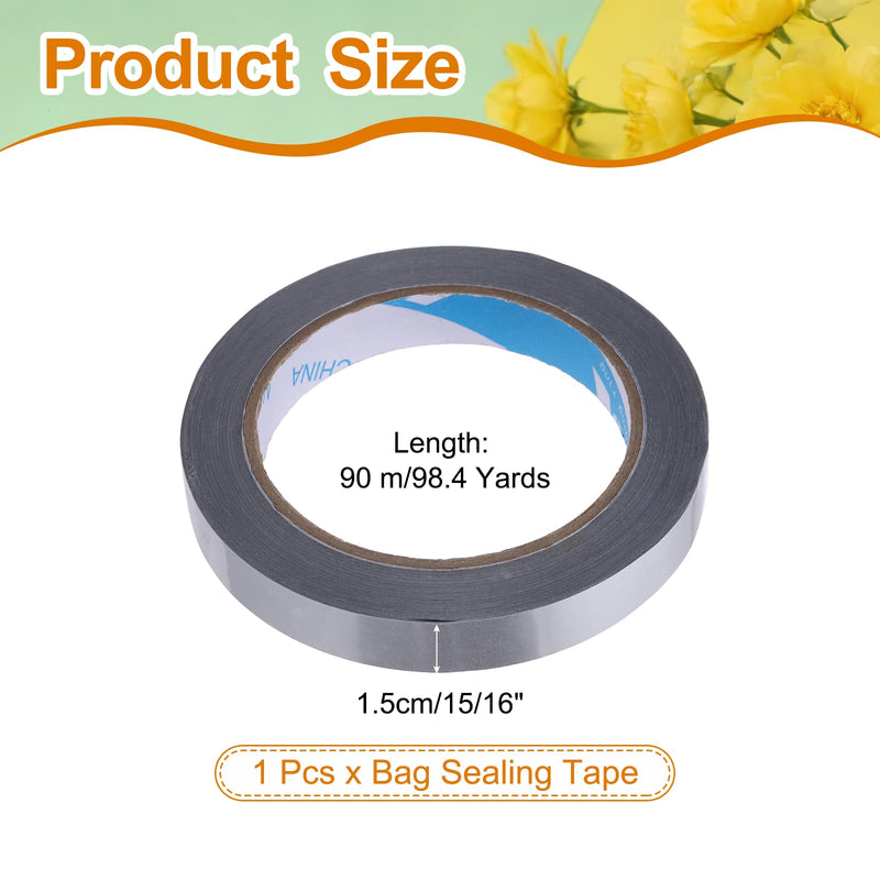 MECCANIXITY Poly Bag Sealing Tape, 9/16" x 100 Yard Plastic Bag Sealer Tape Packaging Sealing for Shops Packaging Food Vegetable Meat Cake Bread Freezer Ice, Silver 9/16" 1
