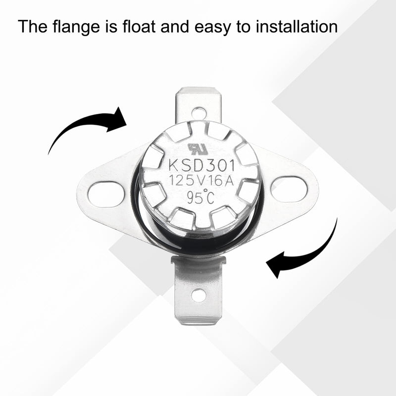 [Australia - AusPower] - QUARKZMAN KSD301 Thermostat 95°C/203°F 16A Normally Closed N.C Adjustable Snap Disc Temperature Switch for Microwaves, Ovens, Coffee Machines, Bakelite Material, Pack of 2 95°C / 203°F 