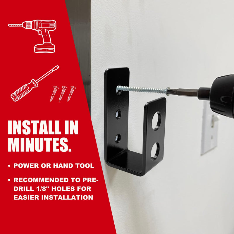 SecurityMan (2-PK) Heavy Duty 2x4 Door Barricade Brackets - 700lbs of Force, Install in Minutes - (4pc) Thick 3.5mm Iron Metal U Bracket | Rust Proof - Gate Bar Holder for Indoor/Outdoor Door Security Black 4 Pack