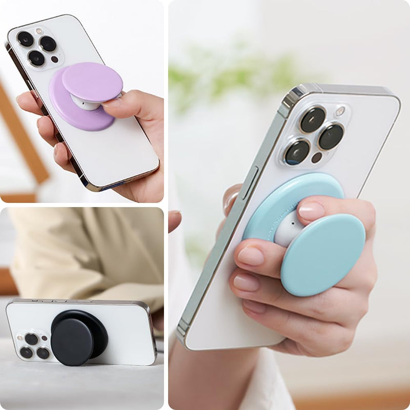 [Australia - AusPower] - Sinjimoru One-Touch Magnetic Phone Grip, Silicone Grip Holder with Kickstand for Magsafe Compatible with iPhone 15 14 13 12 Series. M-Tap Tok Black 