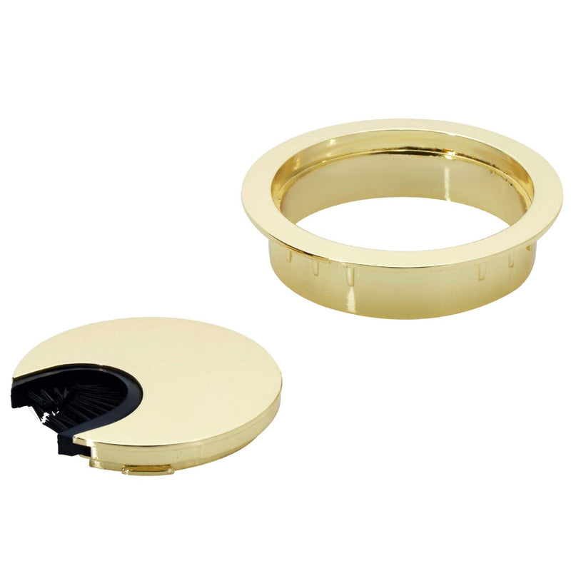 [Australia - AusPower] - Polished Brass Metal Cable Grommet | 2 Piece "Lock in" Feature with "Brush" Opening for Management of Office & Computer Desk Wires | 60mm (2 3/8") Hole Opening | 1 Pack 1 Grommet Polished Brass 