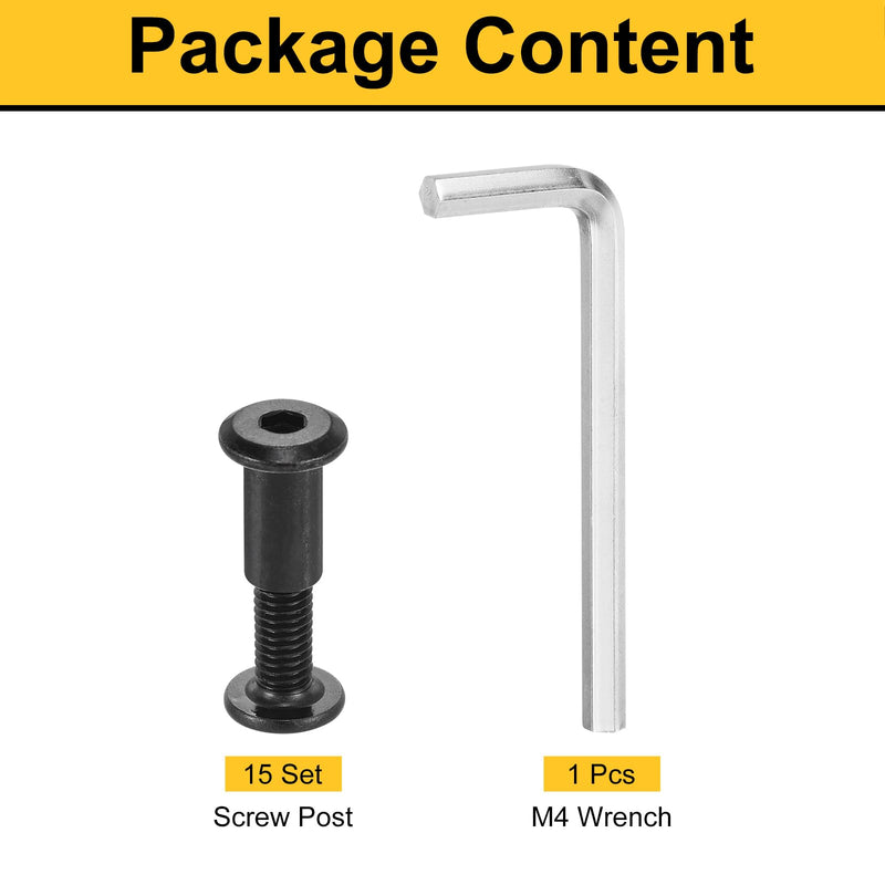 [Australia - AusPower] - uxcell 15 Sets Screw Post, Male M6x25mm Carbon Steel Screw Rivets, Female M6x15mm Hex Drive Binding Screws Belt Buckle Binding Bolts Leather Fastener with 1Pcs Wrench, Black 