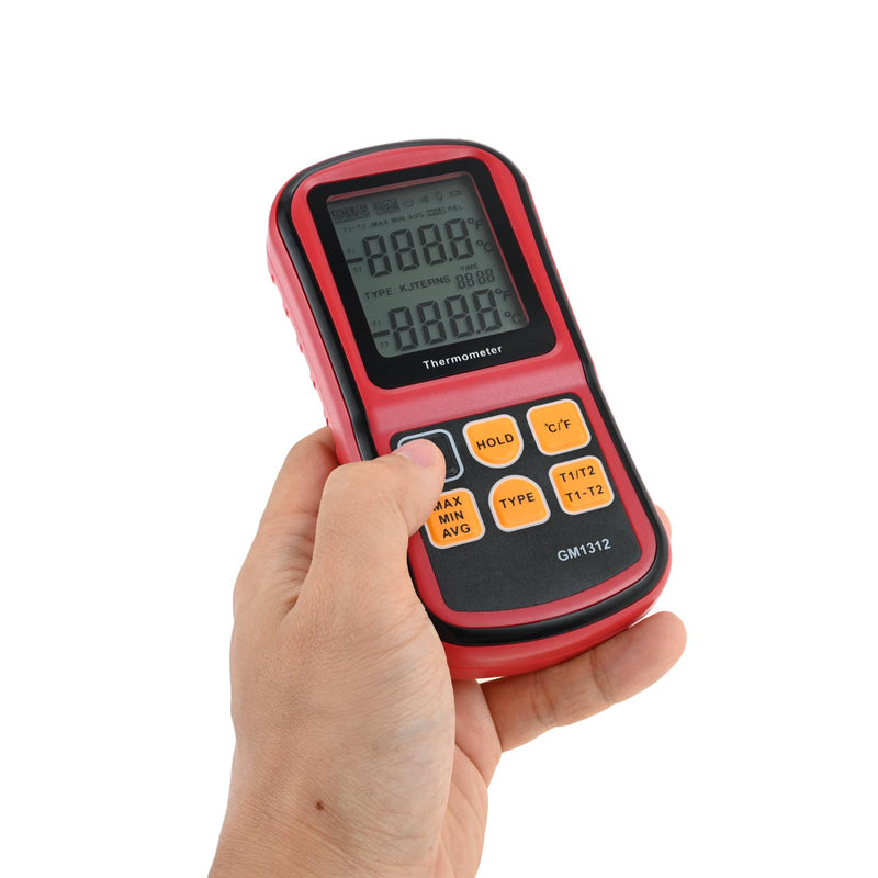 [Australia - AusPower] - Digital Dual Channel K Type Thermocouple Thermometer (-238 to 3212°F) with 2 Probes & 2 Pipe Clamps – High Accuracy Temperature Meter with T1/T2 & T1-T2 Display, for HVAC, Industrial, Lab Use 
