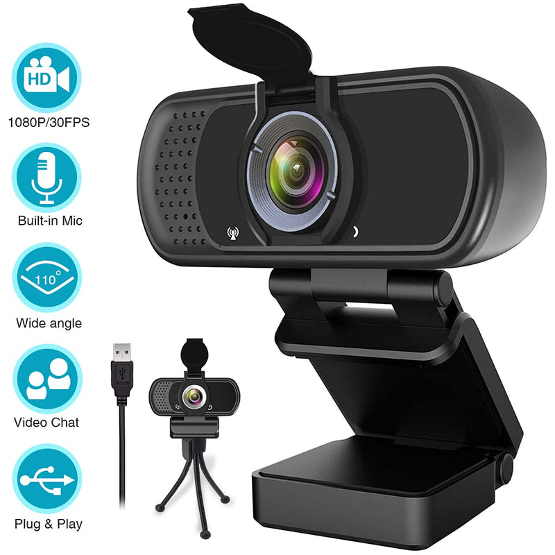 [Australia - AusPower] - Webcam HD 1080p ,Live Streaming Web Camera with Stereo Microphone, PC Desktop or Laptop USB Webcam with 110 Degree View Angle, HD Webcam for Video Calling, Recording, Conferencing, Streaming, Gaming Black 