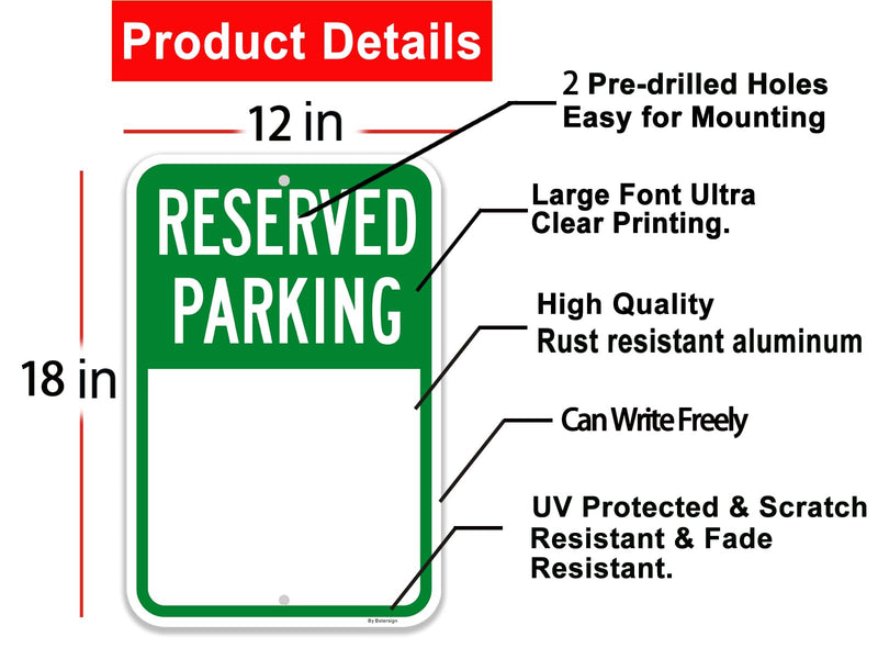 Bstersign-Blank Reserved Parking Sign, Blank Write-On Sign, 12 x 18 Inches Reflective Aluminum, Rust-Free,2Pack Write-On Sign-2 Pack