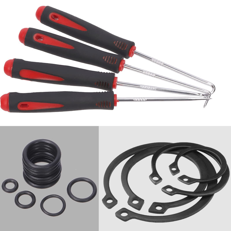 Glarks 499Pcs 8 Sizes Alloy Steel External Retaining Clip Rings Internal Circlips Snap Retaining Rings and Rubber O-Rings with Precision Hook and Pick Assortment Kit, Metric Size