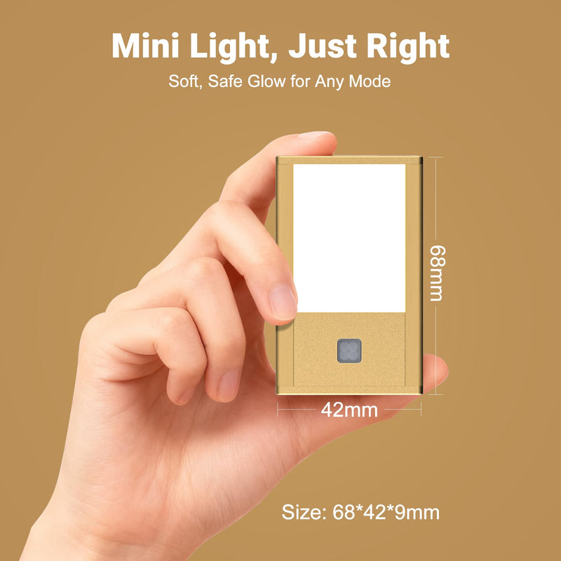 V4light Rechargeable Motion Sensor Night Lights, Ultra-Thin LED Stair Lighting for Safe Night Walking, Brushed Gold Aluminum Alloy, Magnetic Mount, 3000K Warm White Light, Ideal for Hallways & Stairs 4Pack