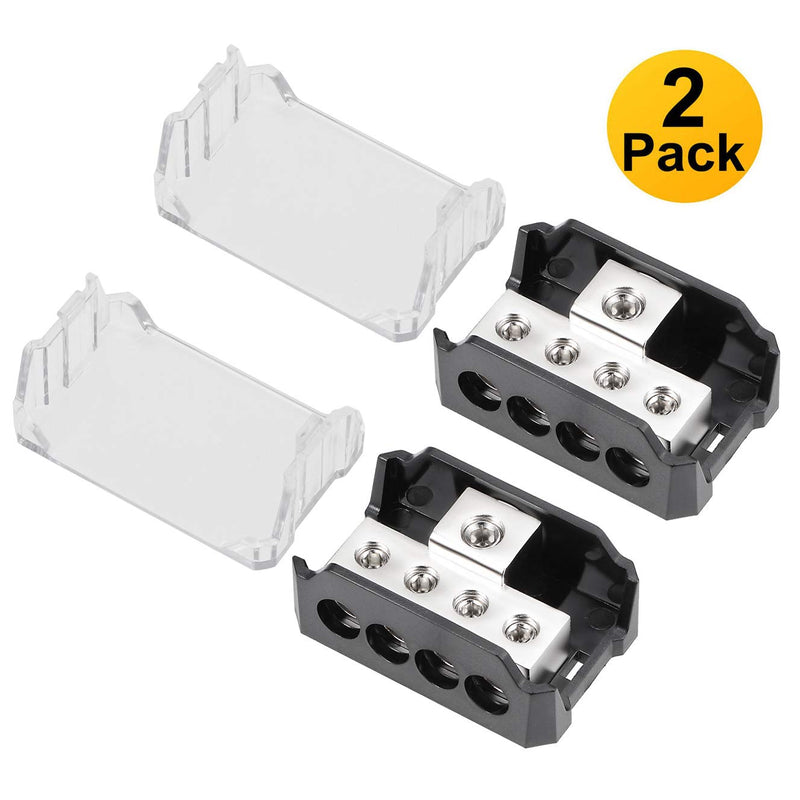 [Australia - AusPower] - 4 Way Power Distribution Block, 1x 0/2/4 AWG Gauge in / 4X 4/8/10 Gauge Out Amp Power Distribution Ground Distributor Connecting Block for Car Amplifier Audio Splitter 2 Pack 