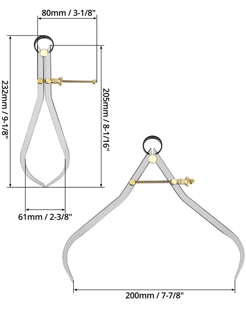 [Australia - AusPower] - QWORK Precision Spring Dividers Calipers, Nut Adjustment 8 Inch Jaw Capacity Outside Calipers 