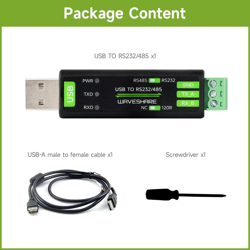 [Australia - AusPower] - Waveshare USB to RS232/485 Serial Converter, Onboard Original FT232RNL Chip, Features More Stable Transmission, Suitable for Multiple Devices, Compatible with Mac/Linux/Android/Win11/10/8.1/8/7, etc 
