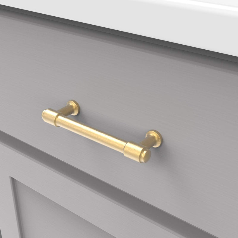 Hickory Hardware Kitchen Cabinet Handles, Drawer Pull for Doors & Dresser Drawers, Hardware for Bathroom, 3-3/4 Inch (96mm) Hole Center, Brushed Golden Brass, Piper Collection (Pack of 2) 3-3/4 inch (96 mm) Center to Center (Pack of 2)
