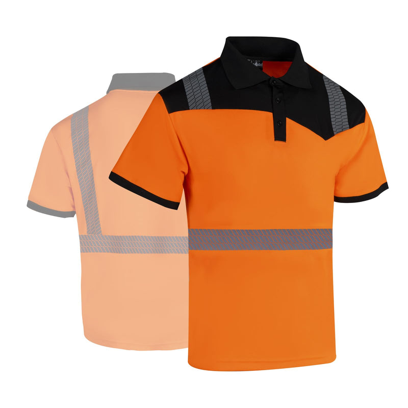 Hi Vis Safety Polo Shirts for Men 2 Pack Class 3 Reflective High Visibility Work Construction Short Sleeve T Shirts X-Large Orange