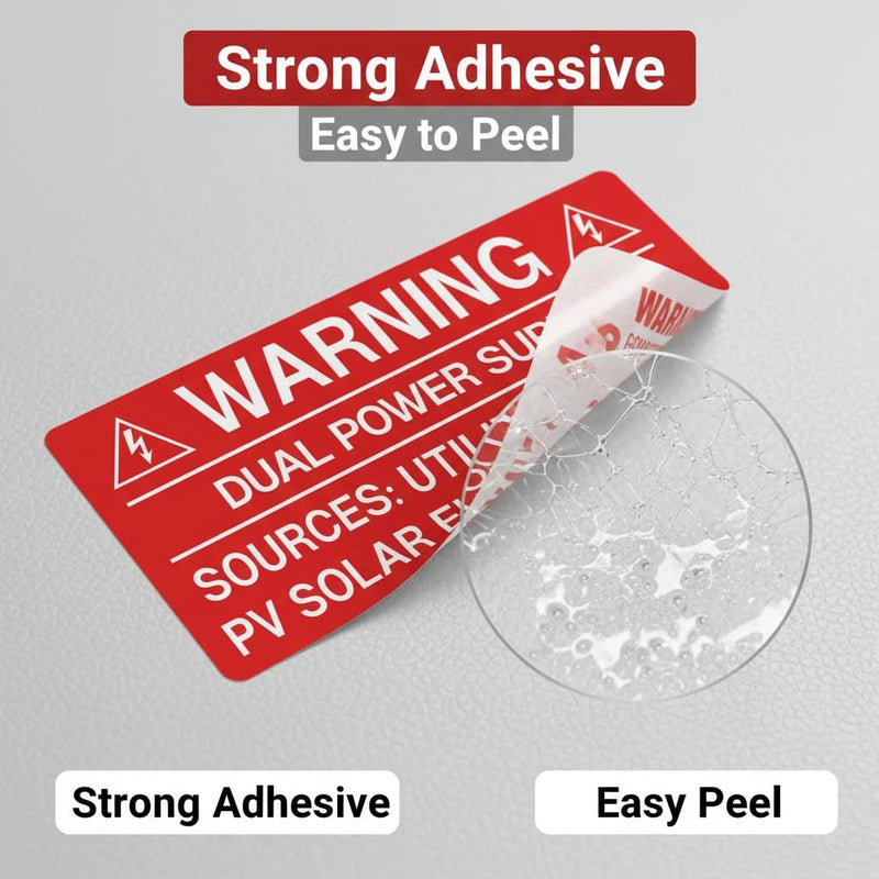 50PCS Solar Warning Labels, Warning Dual Power Supply - Sources Utility Grid and PV Solar Electric System, UV Resistant Electrical Panel Stickers for Installers