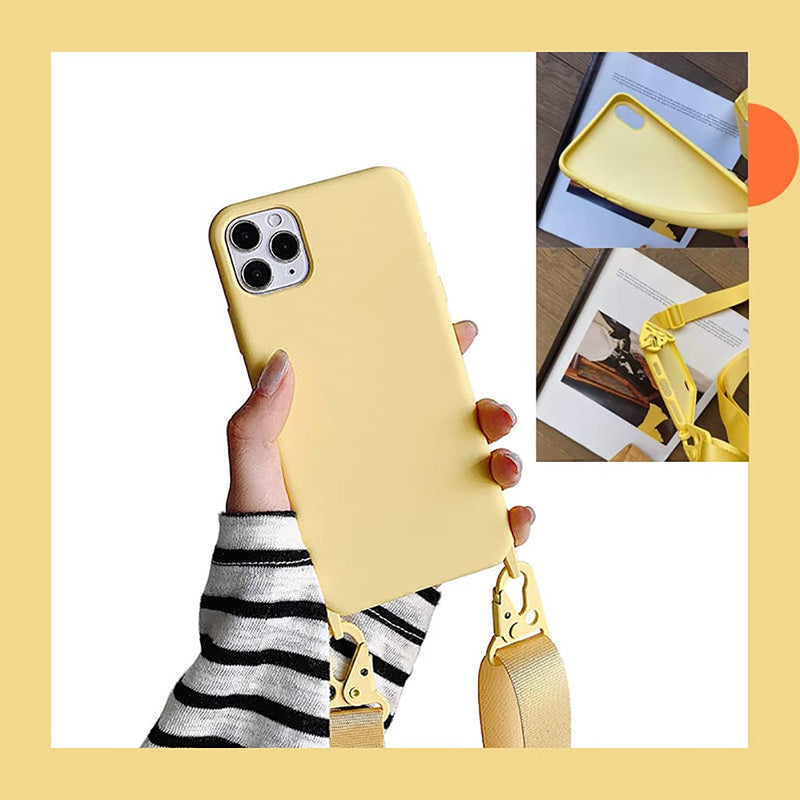 [Australia - AusPower] - for iPhone 15 Pro Max,Crossbody Phone Case with Shoulder Strap Soft Silicone Case with Adjustable Lanyard Cute Cool Wireless Charging Shockproof Protector for Women Girls Yellow 