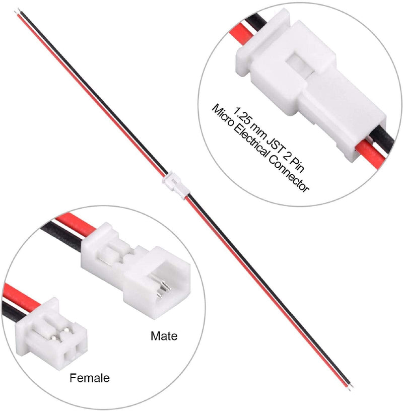 [Australia - AusPower] - Letool 30 Pairs JST 1.25mm 2 Pin Micro Male Female Connector Plug with Red Black Wire Cable 80mm 