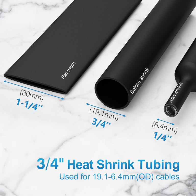 [Australia - AusPower] - ELECFUN 3/4 Inch 8Ft Waterproof Heat Shrink Tubing Roll, 3:1 Marine Grade Adhesive Lined Heatshrink Tube, Dual Wall Sealing Oil-Proof Wear-Resistant Wire Cable Wrap (4ft Black & 4ft Red) 3/4Inch Black-4Ft/Red-4Ft 