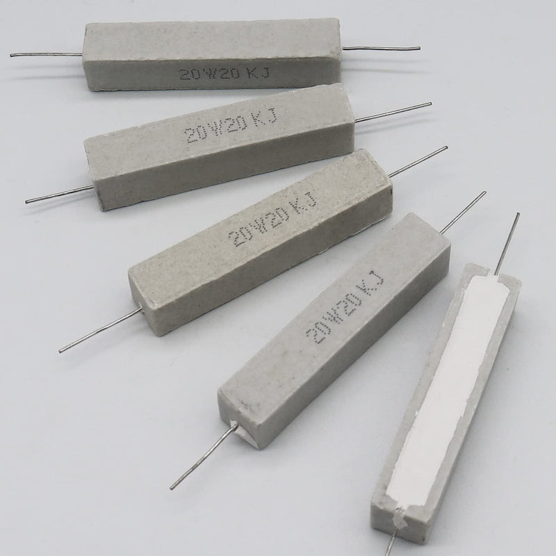 [Australia - AusPower] - Cement Resistor,10 PCS 20W 20K Ohm 5% Axial Lead Wire Resistor White Wound Fixed Ceramic Resistors Wirewound Power Flame Heat Moisture Resistance Precharge Horizontal 20W20KJ 
