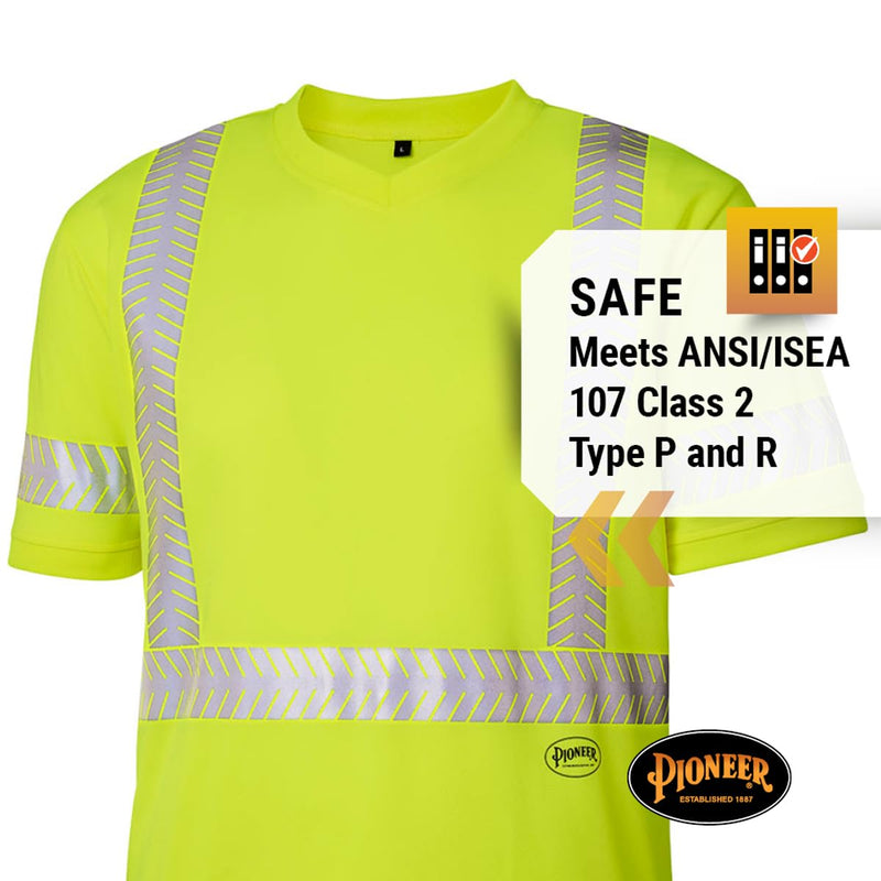 Pioneer Hi Vis Safety T-Shirt for Men - Lightweight Cool Pass Fabric - UPF 50+ Sun Protection - Reflective Tape - Yellow/Green 4X-Large