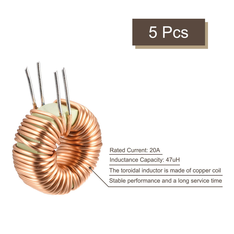 MECCANIXITY Toroid Inductance Copper Coil Magnetic Inductor 47uH 20A for DIY Circuit Board Pack of 5