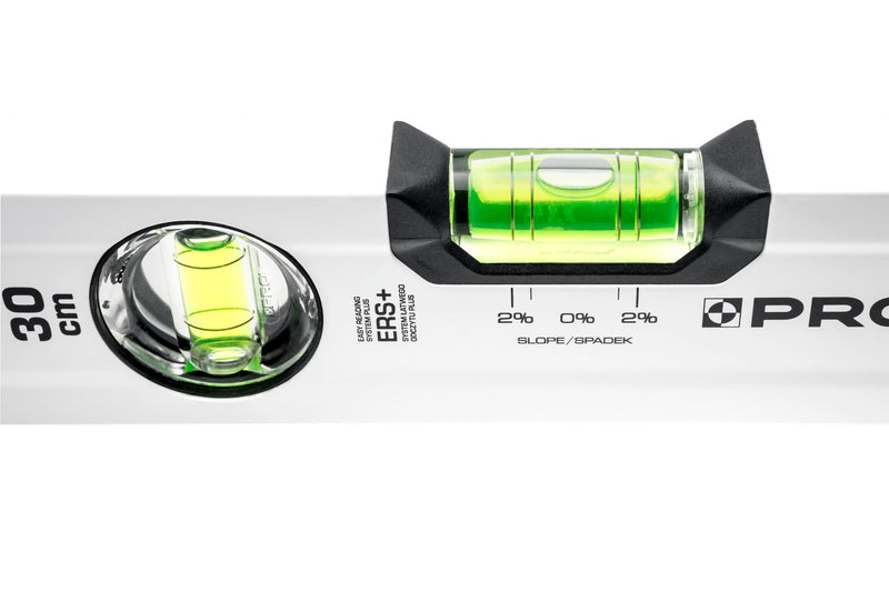 [Australia - AusPower] - PRO 600 Spirit Level 30 cm with 2% Gradient - Ergonomic Profile and ERS+ (Easy Reading System) Precise Spirit Level - Anti Shock Absorber End Caps - Colour White 30cm 