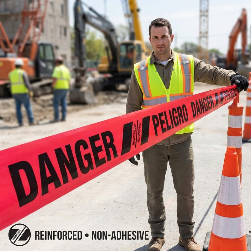 ACE Supply Reinforced Barricade Tape - Red Danger Tape Roll - 3" x300'x5mil - Barricade Tapes for Construction, Utility, Crowd Control, and Emergency Services Single Roll Danger Tape - 300 Ft