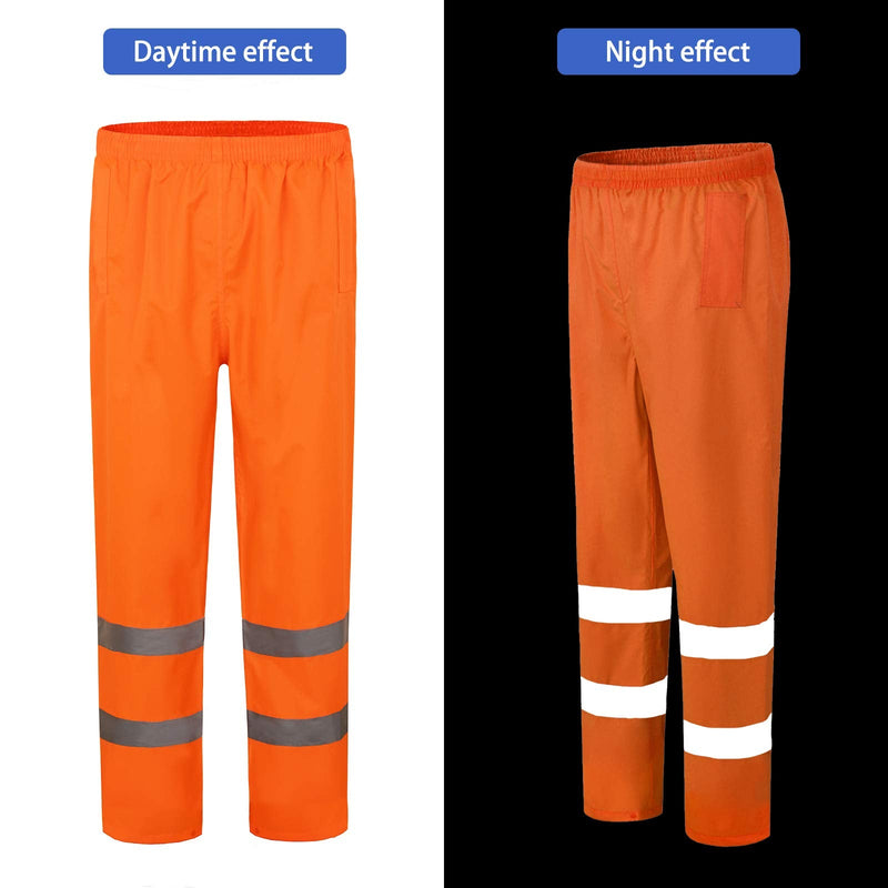 A-SAFETY High Vis Rain Pants for Men Women Waterproof Reflective Safety Rain Trousers Rain Gears for Fishing Sports Works Orange XX-Large