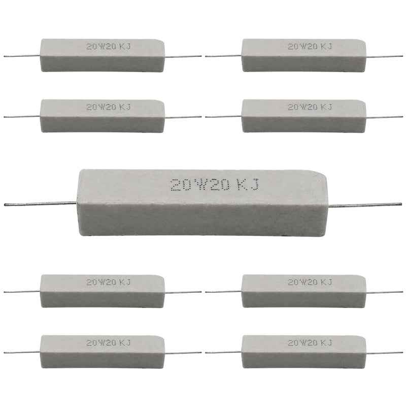 [Australia - AusPower] - Cement Resistor,10 PCS 20W 20K Ohm 5% Axial Lead Wire Resistor White Wound Fixed Ceramic Resistors Wirewound Power Flame Heat Moisture Resistance Precharge Horizontal 20W20KJ 