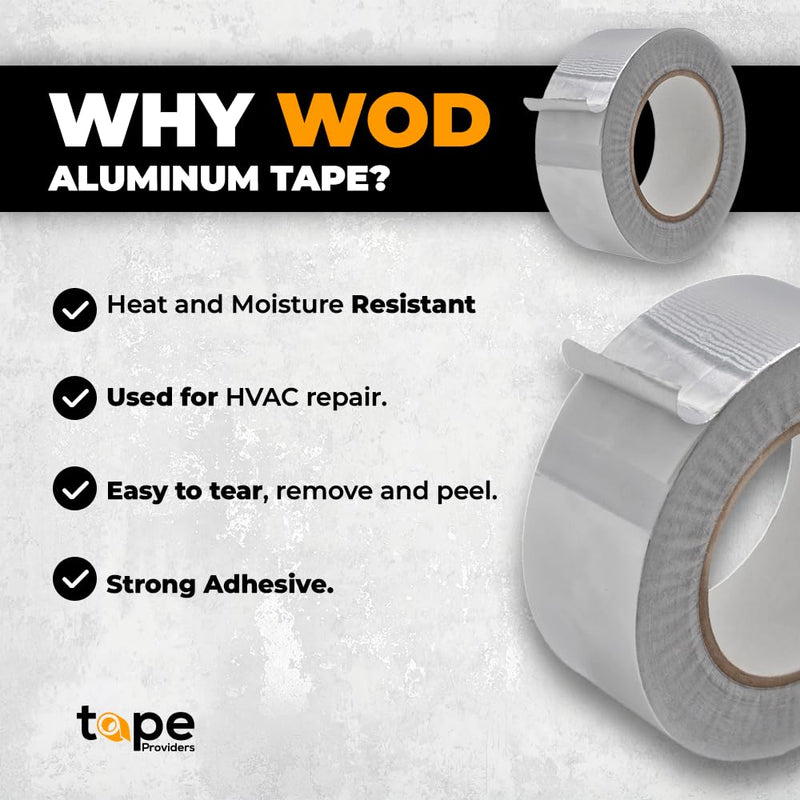 WOD Aluminum Foil Tape - 2.5 inch x 50 yds. Heat Shield Reflective Sealant Tape - Ideal for HVAC, Duct, Pipe, and Metal Insulation and Repair. Low and High Temperature Resistant AFTR28 1 Roll