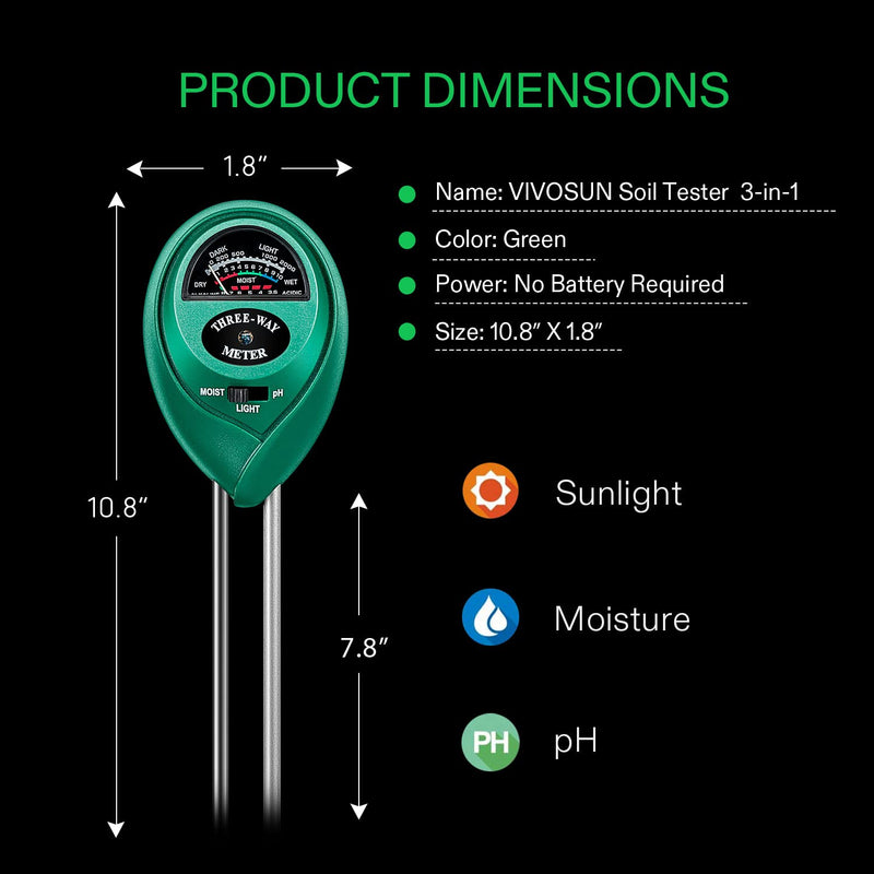 [Australia - AusPower] - VIVOSUN Digital Heat Mat Thermostat Temperature Controller, and Soil Tester, 3-in-1 Plant Moisture Meter Light and PH Tester for Home, Garden, Lawn, Farm, Indoor and Outdoor Use, Promote Plants Health 