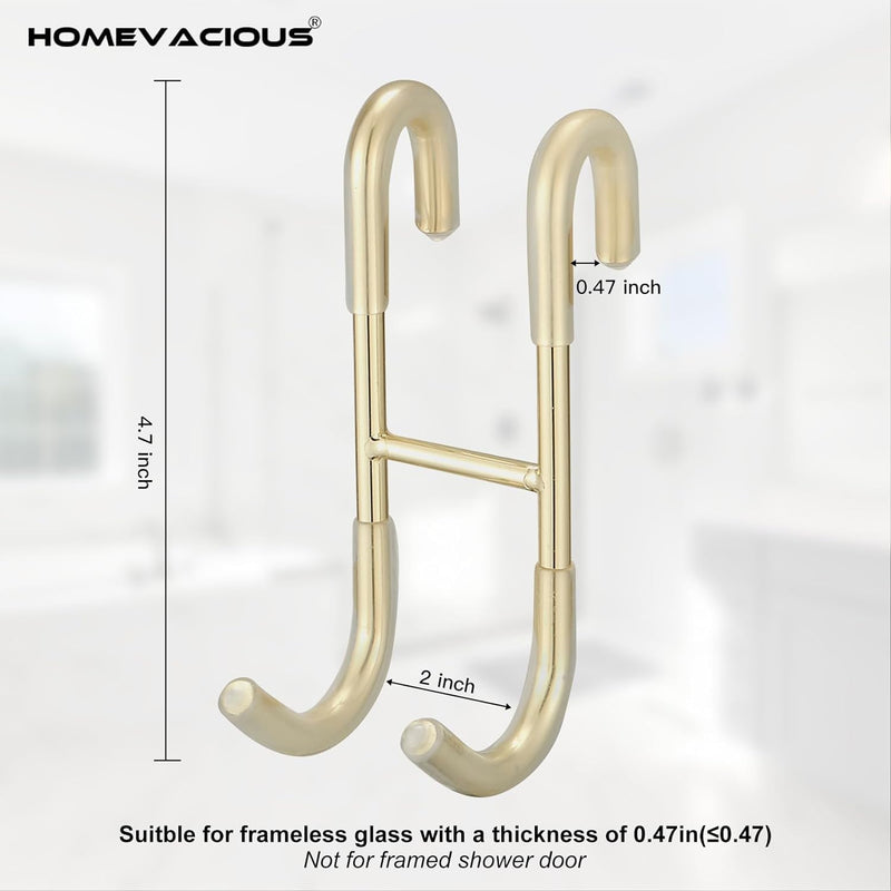 Homevacious Shower Door Hooks, 4 Pack Over Shower Glass Door Hook,SUS 304 Stainless Steel Rack Hooks, Frameless Bathroom Hanger Drilling-Free, Glue-Free Towel Hooks,Brushed Gold Brushed Gold 4 pcs