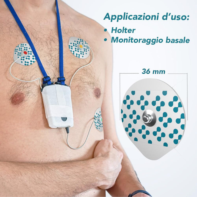 ECG Electrodes Disposable Electrodes 36mm Diameter for Basal and Holter Monitoring Hypoallergenic Solid Gel Secure Adhesion Compatible with All ECG and Holter Models Pack of