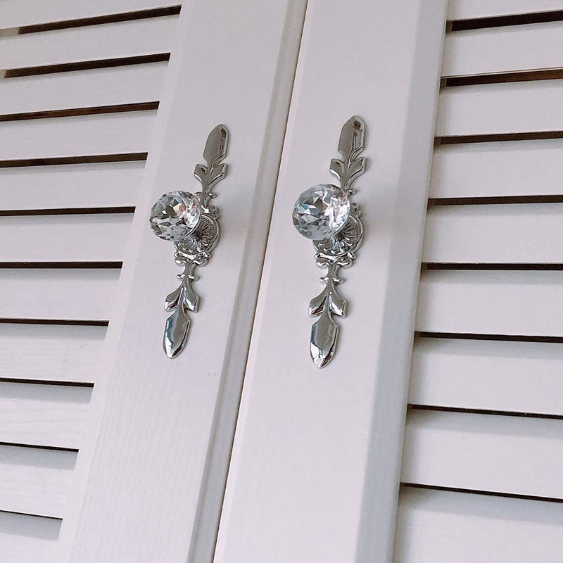 12 Pack Silver Diamond Clear Crystal Glass Decorative Knobs with Plate,Drawer Dresser Knobs Pulls Handles with 3 Kinds of Screws for Kitchen Bathroom Office Decoration (12 Pack, Small, Silver) 12 Pack Small - 4.7inch
