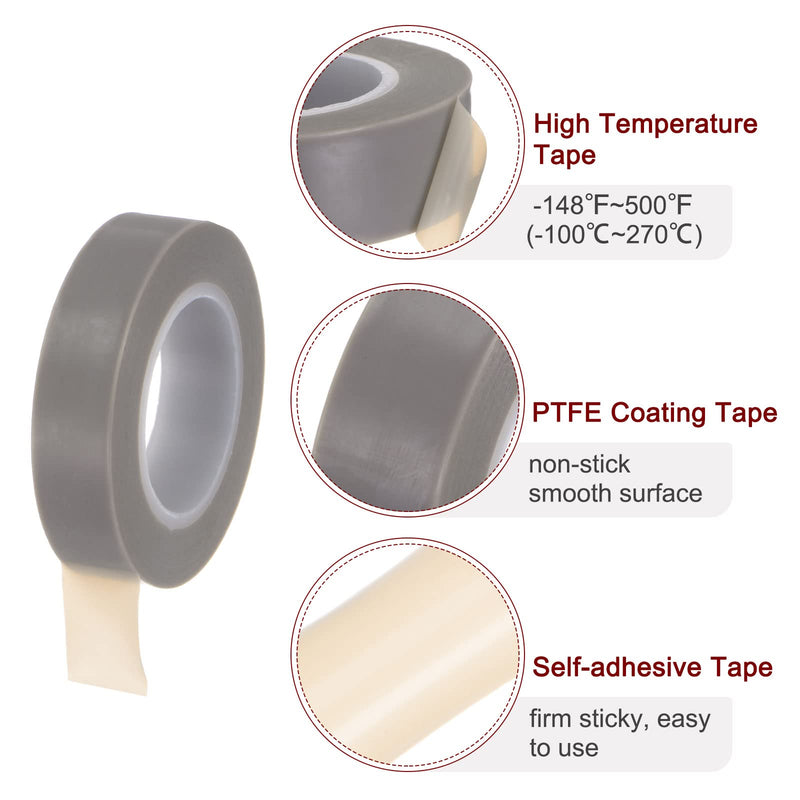 HARFINGTON PTFE Film Tape Roll, 0.5" x 33 ft High Temperature Tape 0.13mm Thickness with Single Side Adhesive for Vacuum Sealer Machine, Hand Impulse Sealers, Gray