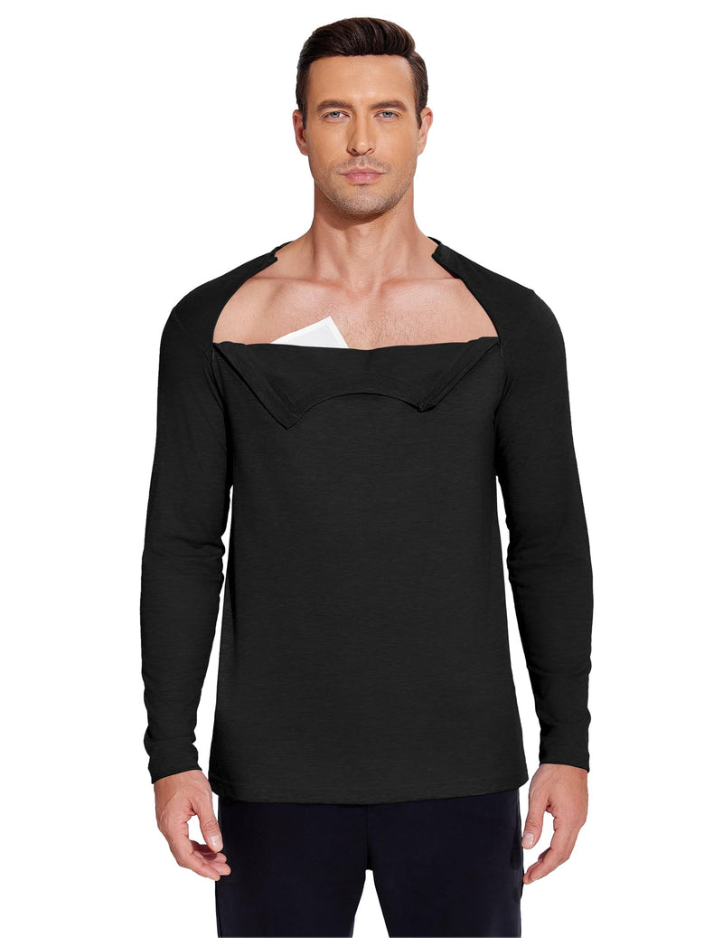 Deyeek Unisex Chemo Shirts for Port Access Chemotherapy Must Haves Long Sleeve Cancer Care Package for Men Black Large