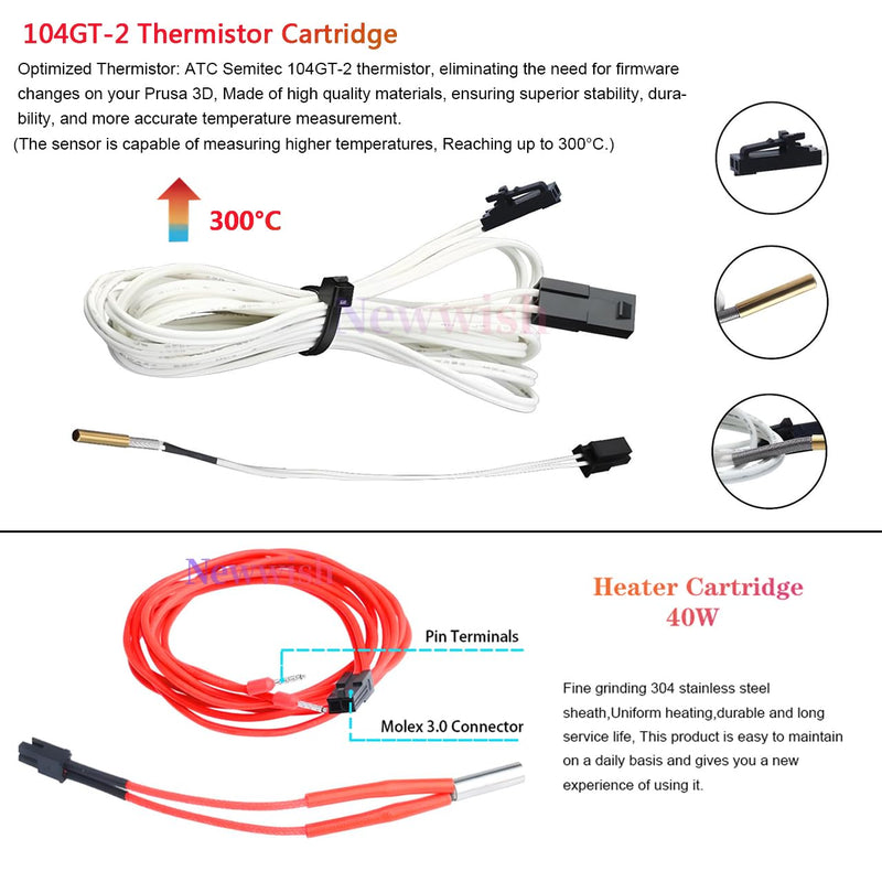 [Australia - AusPower] - Prusa i3 MK3S+Hotend 24V 40W Upgrade Kit for Prusa i3 MK3,MK3S,MK3S+3D Printer V6 Hotend 24V Replacement Parts,V6 Bi-Metal Heatbreak,V6 Hardened Steel Nozzle 0.4mm,Heater Block Aluminum. Prusa i3 MK3 Hotend Hardened Steel Nozzle Kit 