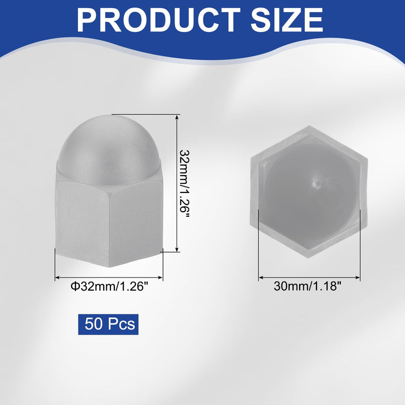 [Australia - AusPower] - PATIKIL 50 Pcs Hex Nut Cover, M20x30x37mm Nylon Screws Bolt Covers Caps Dome Acorn Hex Head Bolt Protection Cap for Screws Nut, Gray 