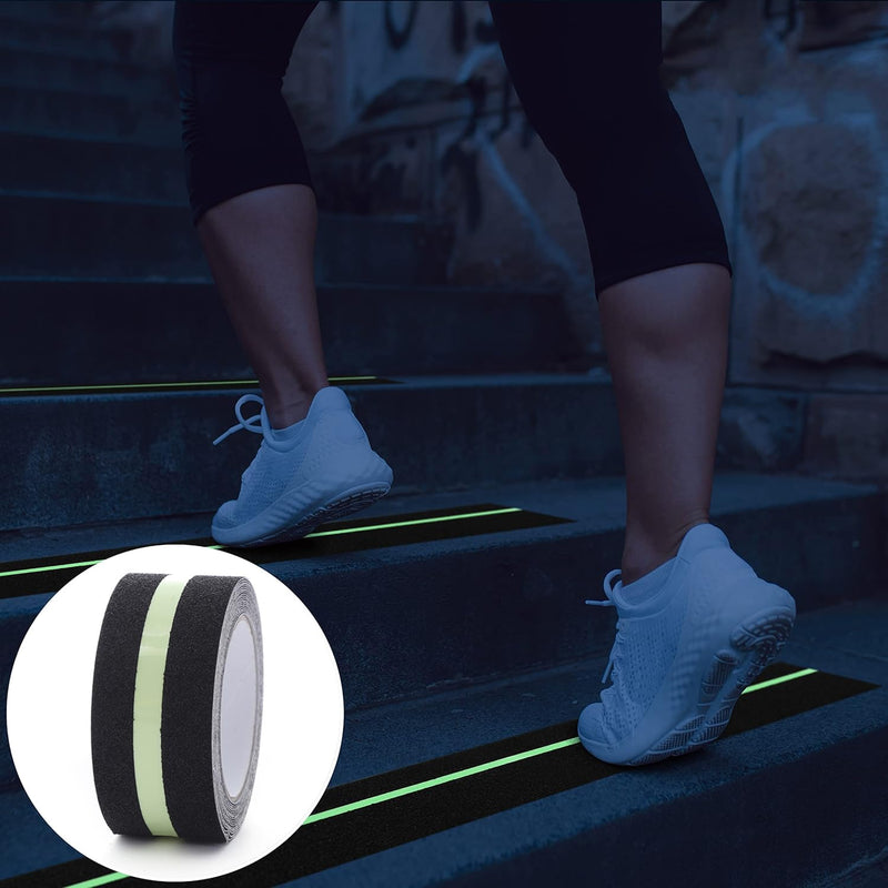 Anti Slip Tape with Glow in the Dark Strips,reflective gripper Tape for Stairs,Non Slip Stair Treads,Waterproof adhesive friction rubber grip,anti skid safety tape for steps,skateboards.(2in x 16.4Ft)