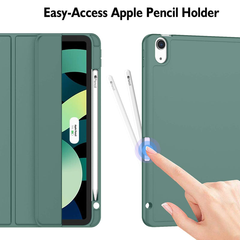 [Australia - AusPower] - ZryXal iPad Air Case 5th Generation/4th Generation 2022/2020 10.9 Inch, Smart iPad Case[Support Touch ID and Auto Wake/Sleep] with Auto 2nd Gen Pencil Charging (New Midnight Green) New Midnight Green 