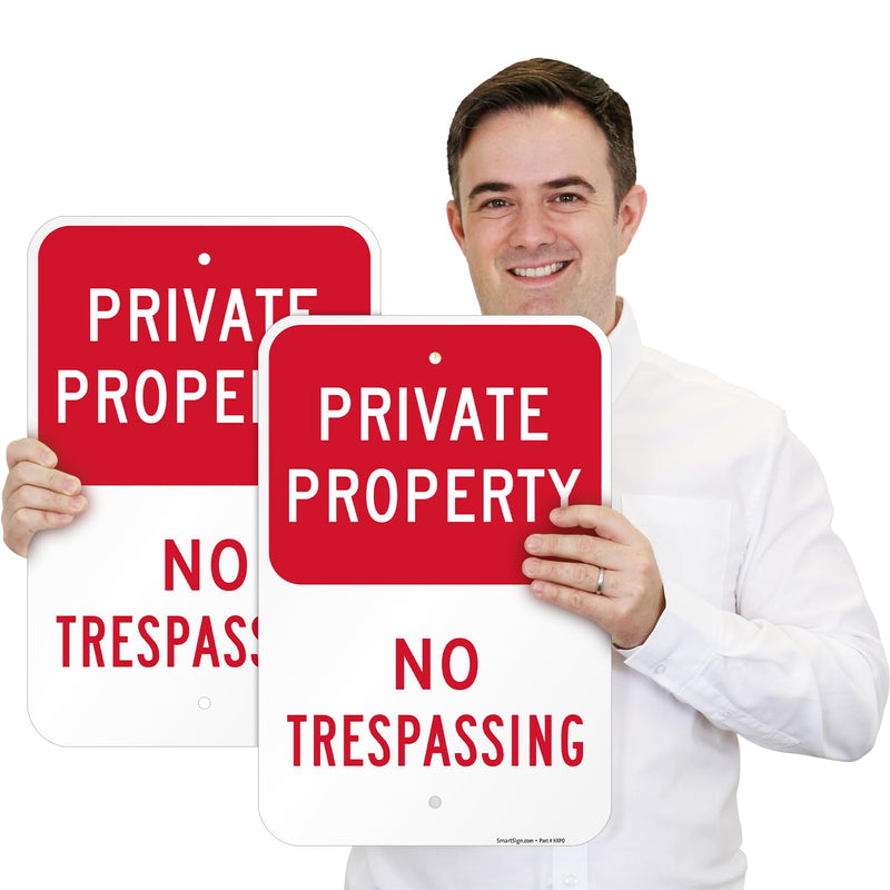 SmartSign Private Property No Trespassing Sign - 2-Pack, 12" x 18", 80 mil Thick Aluminum Composite (ACM), Pre-Drilled Holes, Red and White, Made in USA 12" x 18" - AL ACM (Pack of 2)