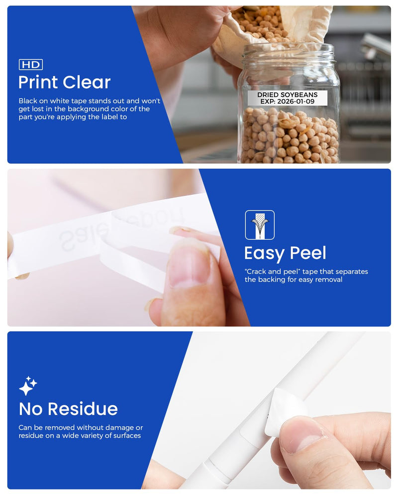Colorty 18mm 0.7 Laminated White Tape TZe-241 Replacement for Brother Label Maker Tape 18 mm P-Touch TZ TZe Black on White for Ptouch PT-D400 PT-D410 D600 D610BT PT-P700BT Refills 3/4 Inch, 6 Pack