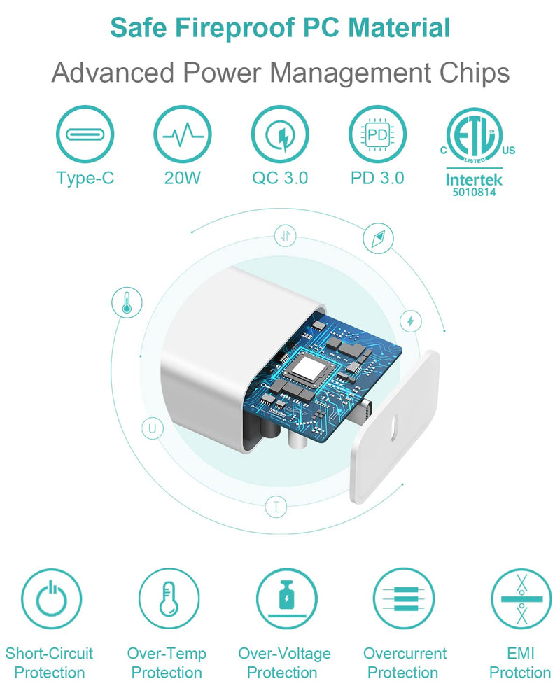 [Australia - AusPower] - iPhone Super Fast Charger iPad Charger 20W US C Wal Charer with 6FT Fast Charoing Fast Cables Compatble with iPhone 14/14Pro Max/iPhone 13/13Pro/12/12 Pro/11/iPad pro 6FT-20W 2Pack 