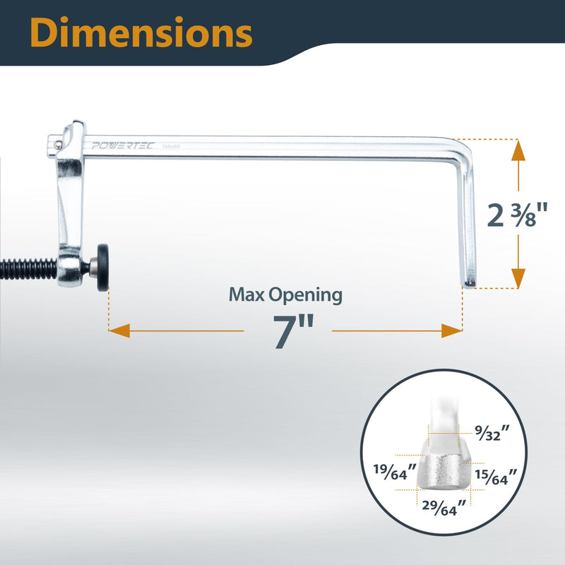 [Australia - AusPower] - POWERTEC Quick Screw Guide Rail Clamps for BOW XTENDER Fences, MFT Table, Track Saw Guide Rail System, 7” Capacity x 2-3/8” Throat Depth, 400lbs Clamping Force - 2PCs (71409) 