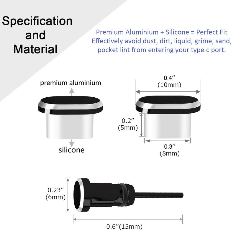 [Australia - AusPower] - USB Type C Dust Plugs Charging Port Cover Caps with Cable Protectors 2 Pack Compatible with Samsung Galaxy S23/S22/S21/S20+ Ultra/Z Flip 4/Z Fold 4 Pixel OnePlus (Black) Black 