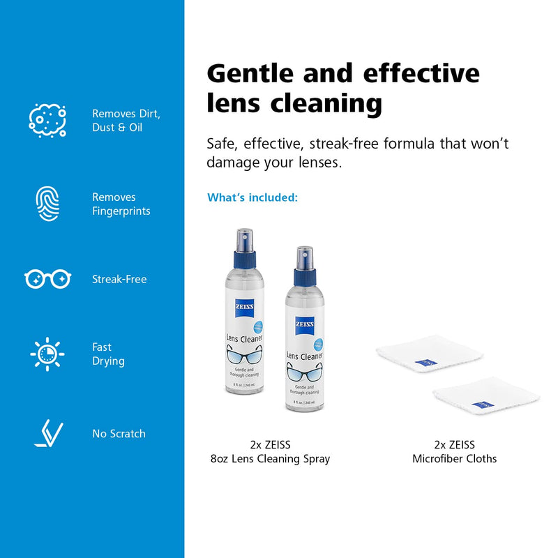 [Australia - AusPower] - ZEISS Lens Care Pack - 2-8 Ounce Bottles of Lens Spray, 2 Microfiber Cleaning Cloths 