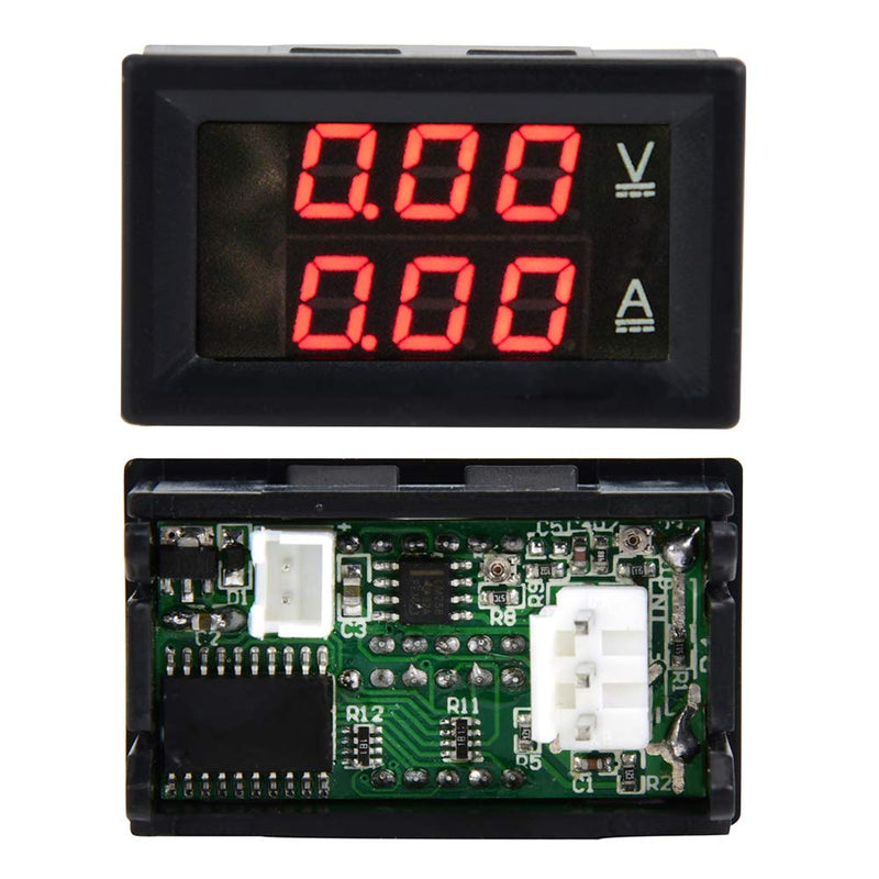 [Australia - AusPower] - Digital Voltmeter Ammeter, DC 0-100V 50A/10A Amp Voltage Current Meter Tester with 0.28" Digital Tube Blue + Red LED Display Panel with Connect Wires(Font Backlit red red 10A) 